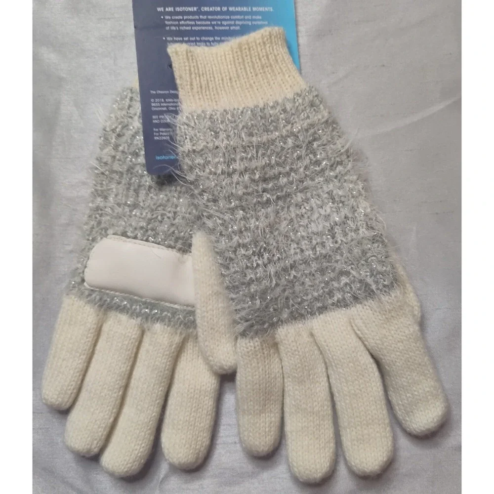 ISOTONER Women One Size Ivory Acrylic Blend Lined Gloves NEW - Picture 2 of 9